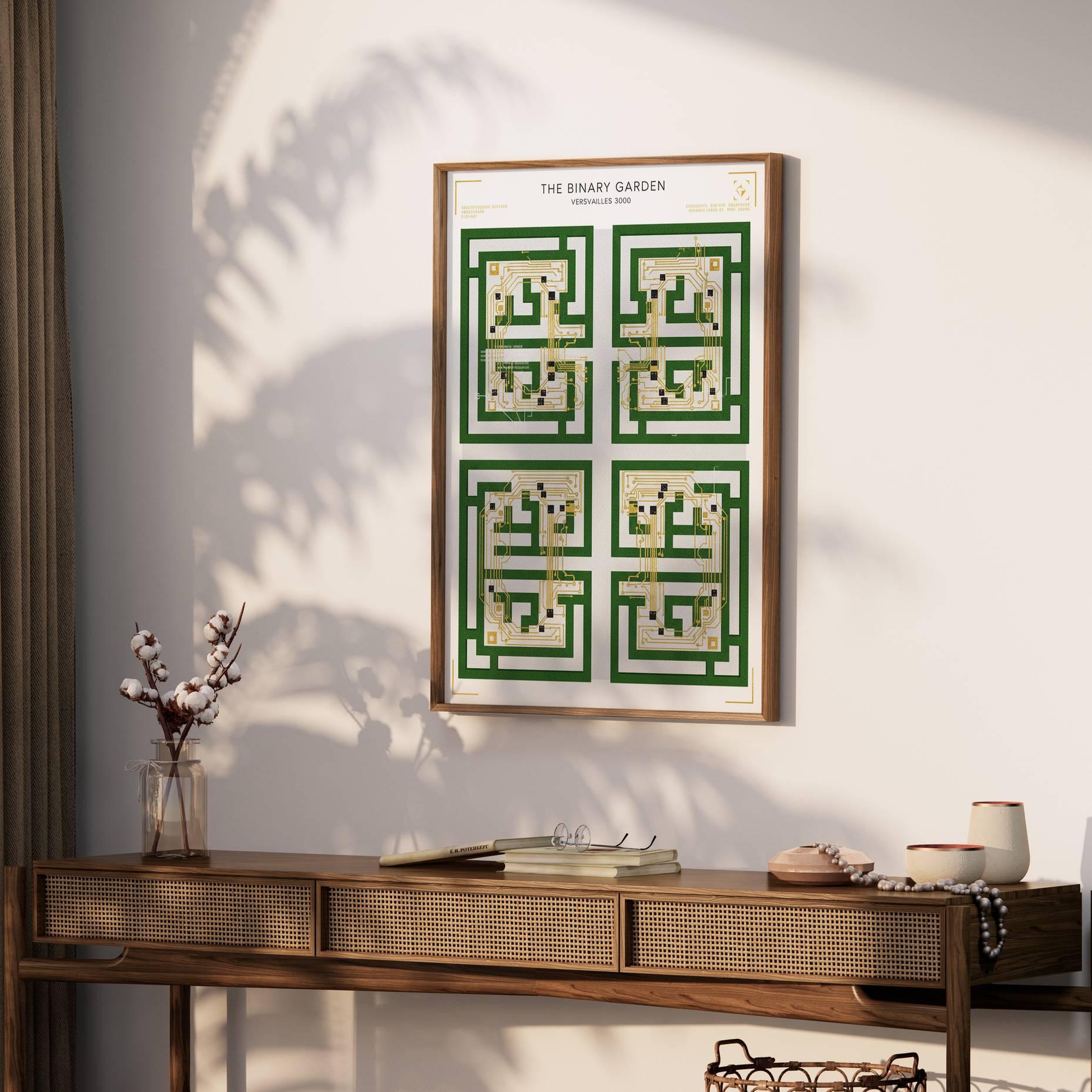 The Binary Garden Versailles 3000 Print - Golden Circuit Board Labyrinth & Royal Garden Poster - Futurism Landscape Wall Decor view 3