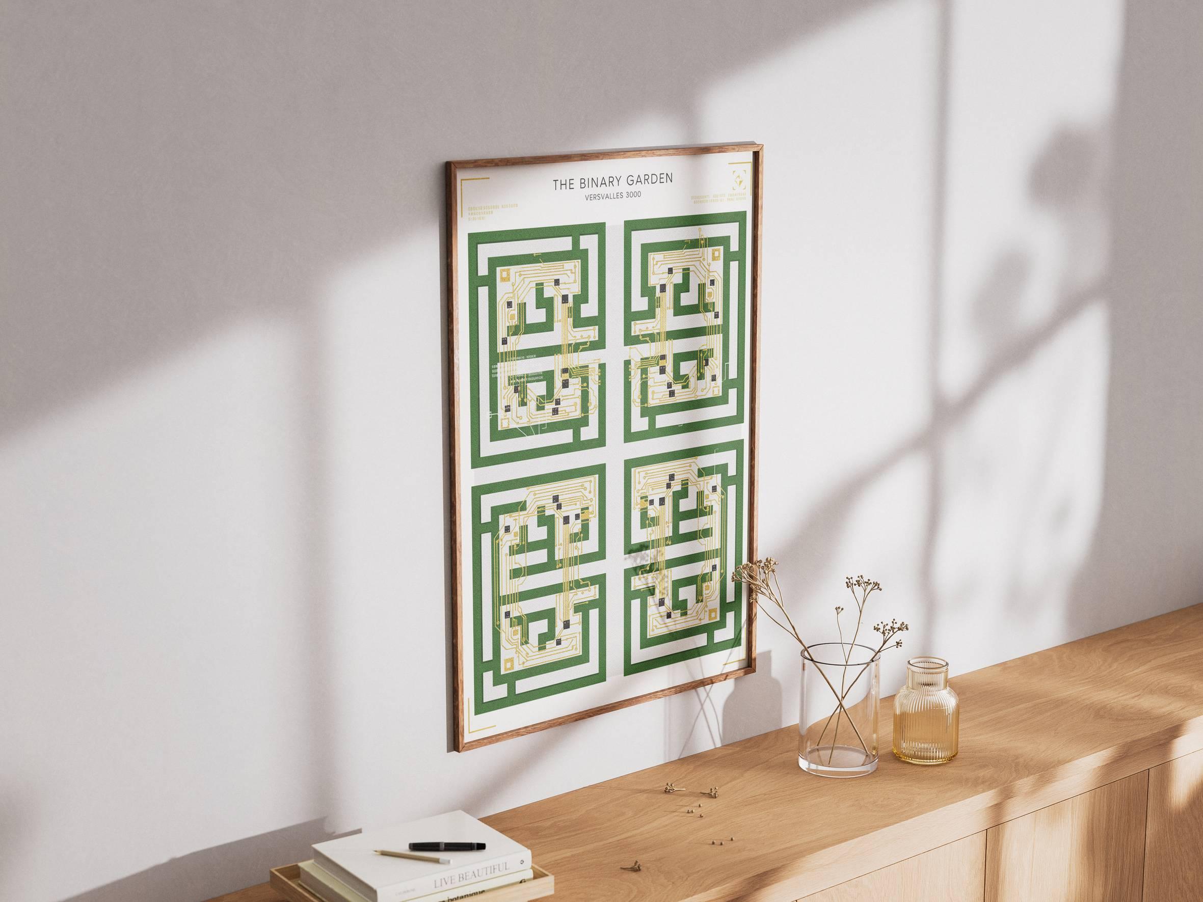 The Binary Garden Versailles 3000 Print - Golden Circuit Board Labyrinth & Royal Garden Poster - Futurism Landscape Wall Decor view 5