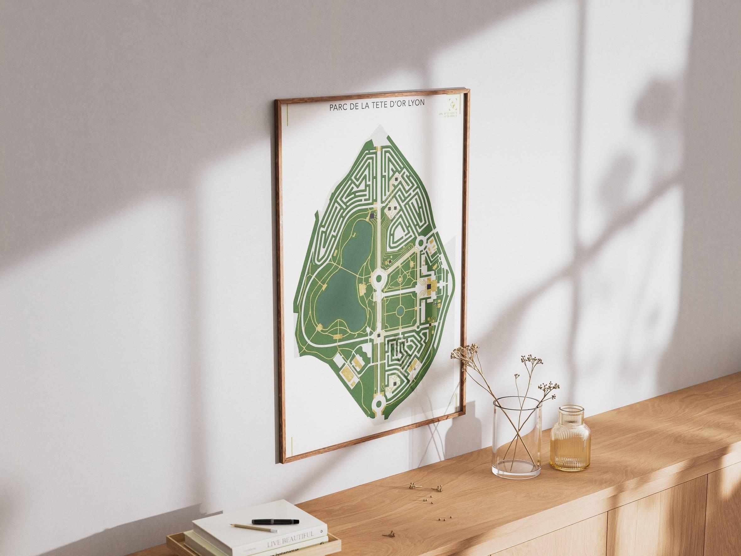 Parc de la Tête d'Or Lyon Art Print - Botanical Labyrinth & Organic City Map Poster - Urban Greenery Wall Decor & Lyon City Souvenir view 6