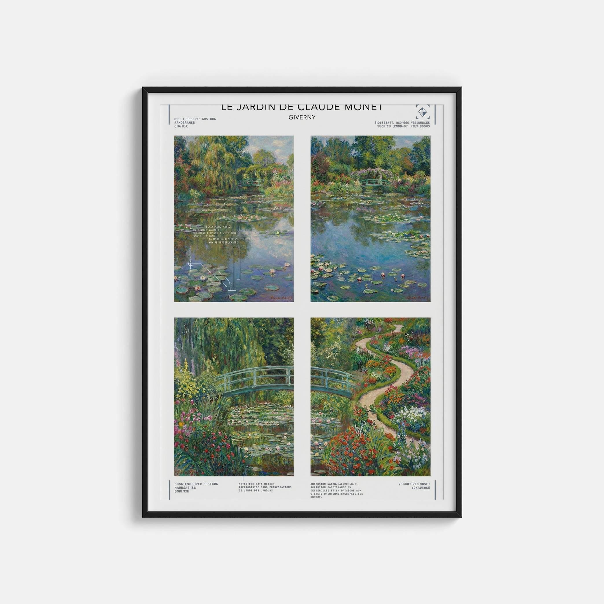 Claude Monet's Garden Giverny Print - Impressionist Water Lily Pond & Glitch Effect Poster - Modern Monet Wall Decor & Artistic Nature view 1