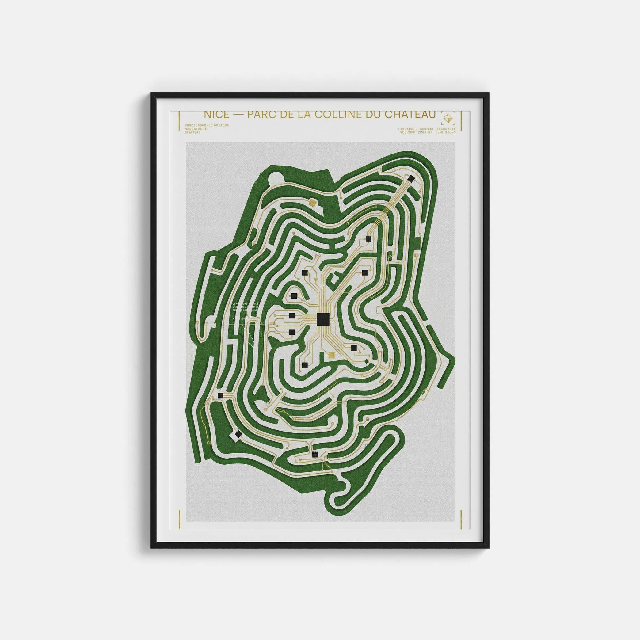Parc de la Colline du Château Nice Print - Topographic Coastal Garden & Sea View Poster - French Riviera Wall Decor & Nice Cityscape Art view 1