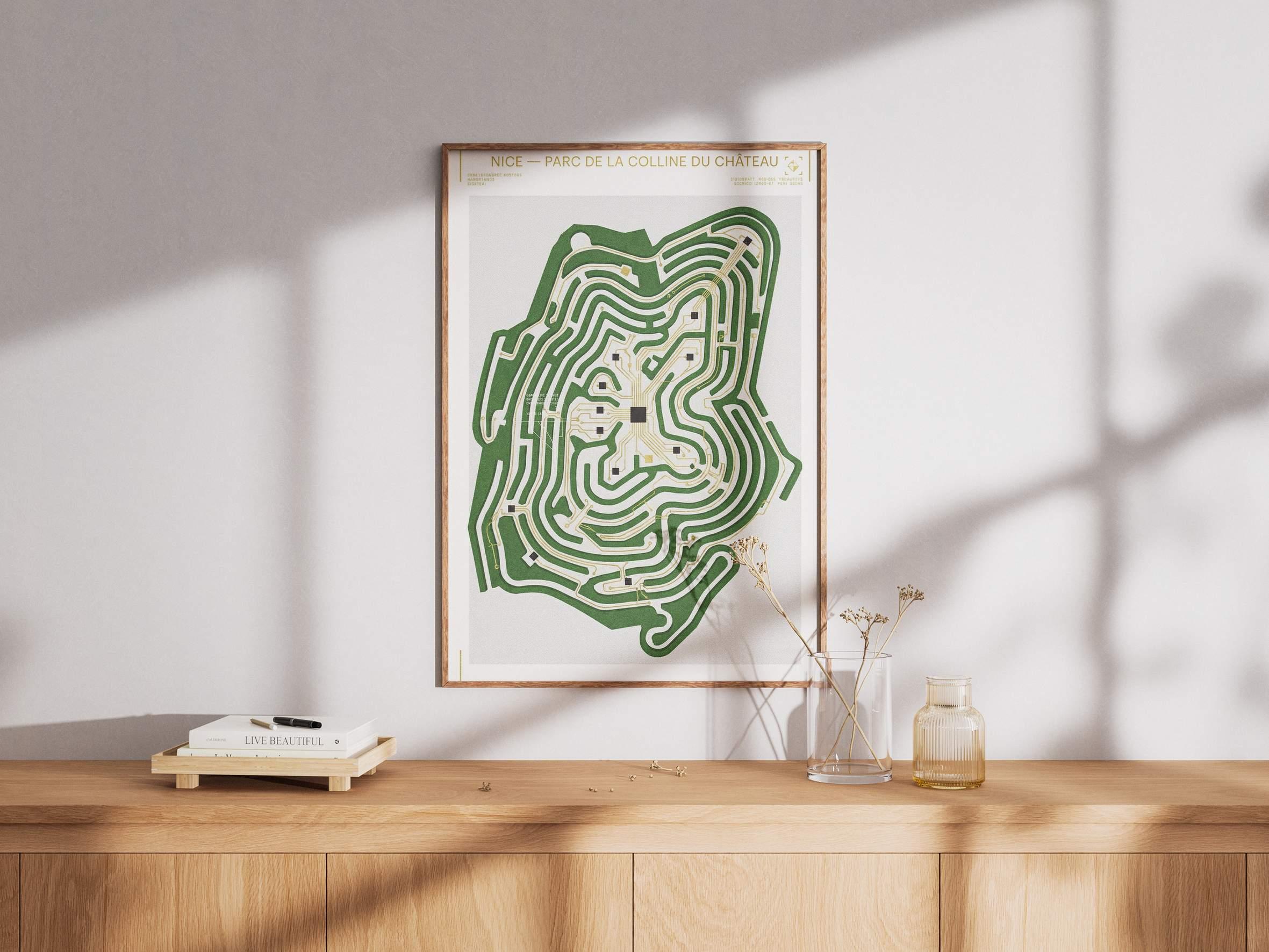 Parc de la Colline du Château Nice Print - Topographic Coastal Garden & Sea View Poster - French Riviera Wall Decor & Nice Cityscape Art view 2