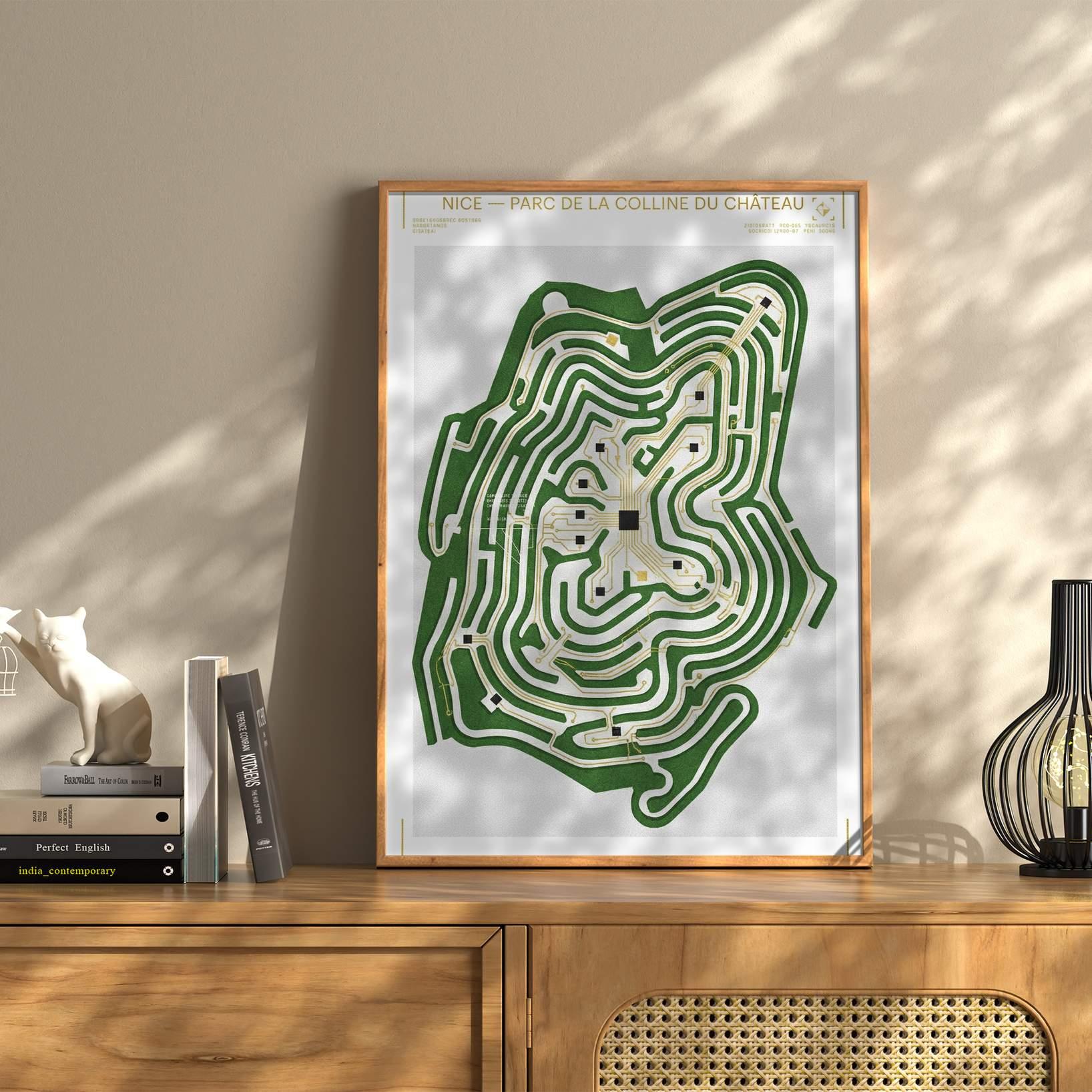 Parc de la Colline du Château Nice Print - Topographic Coastal Garden & Sea View Poster - French Riviera Wall Decor & Nice Cityscape Art view 6